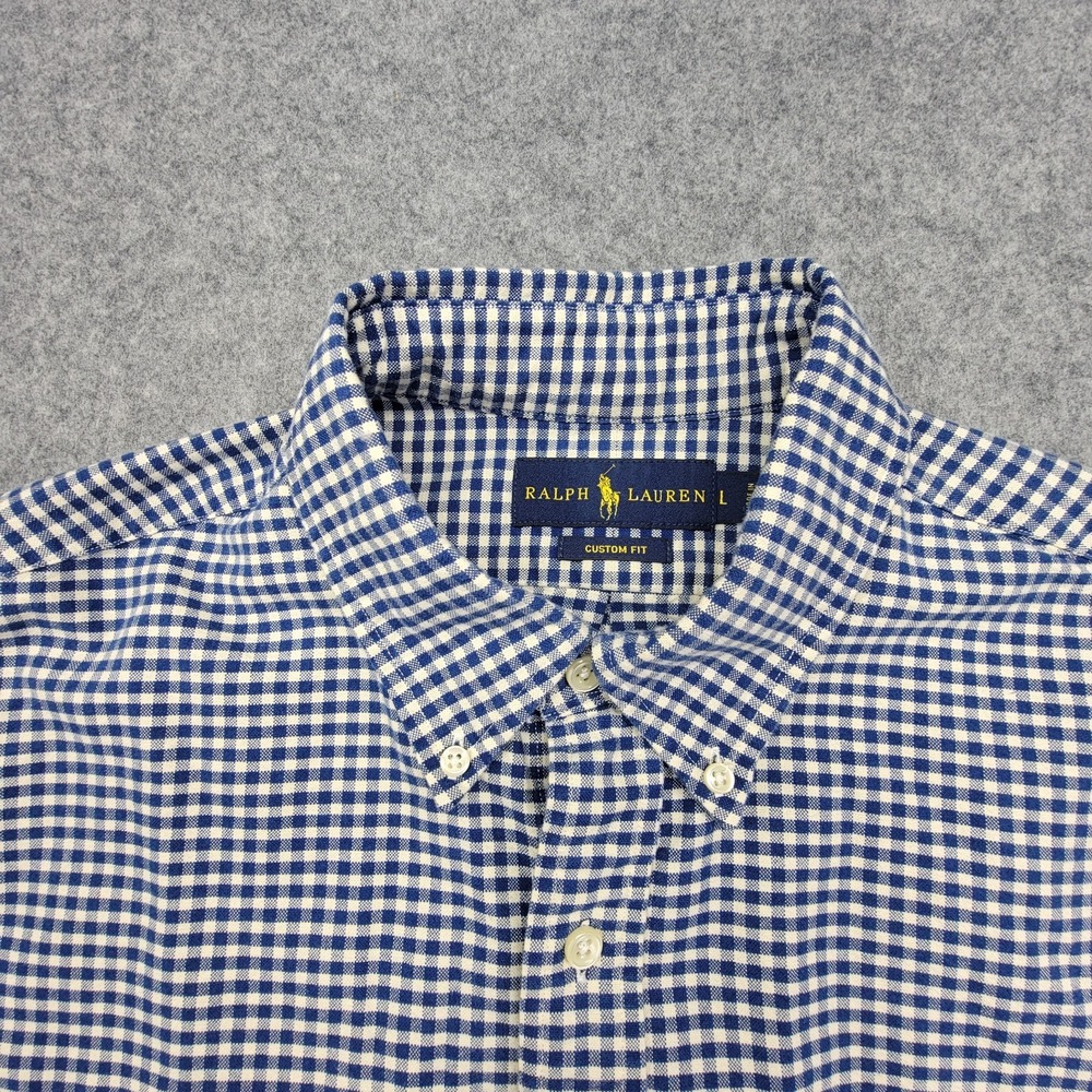 Ralph Lauren Custom Fit Blue Gingham Check Button Down Shirt Men's Large